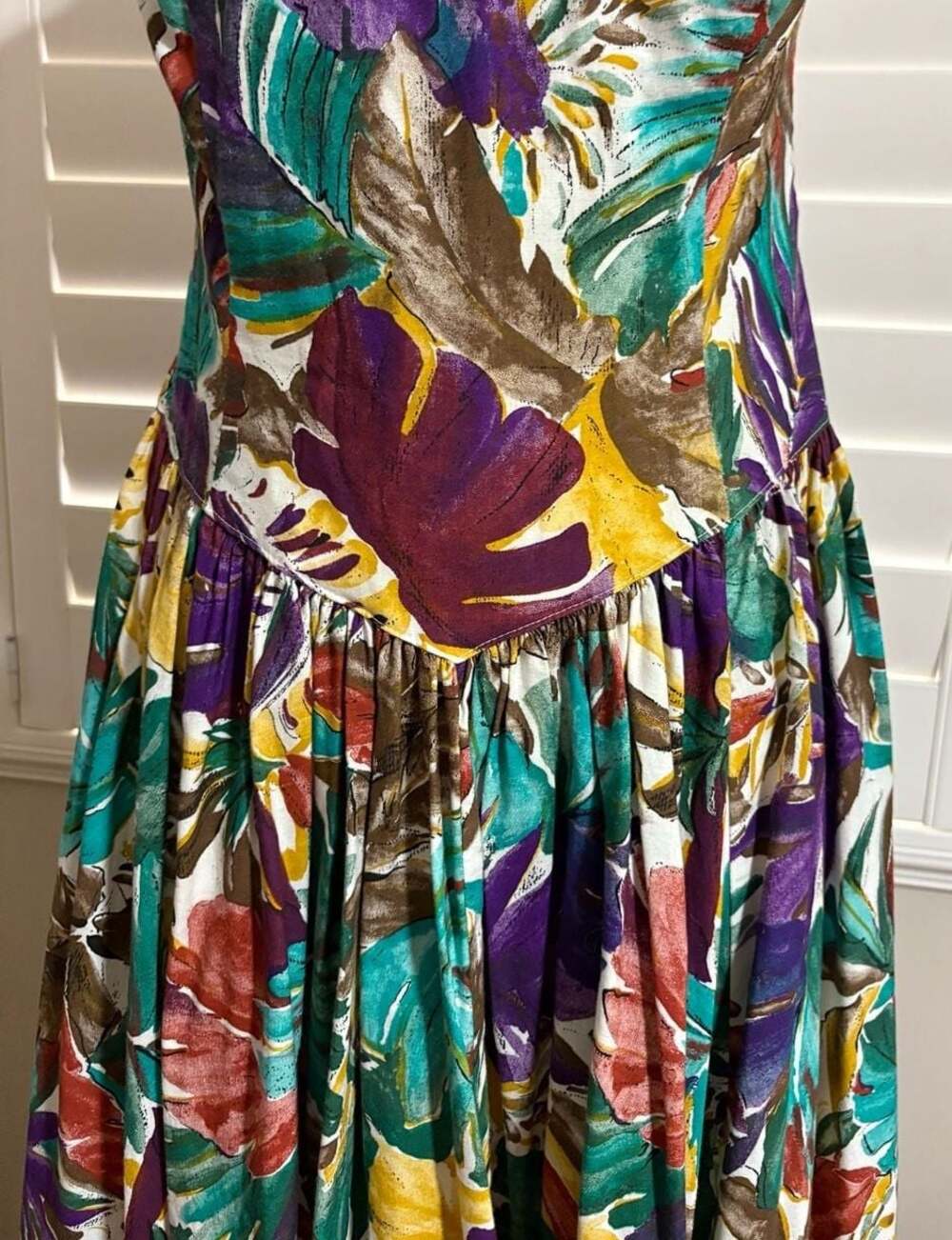Vintage Geary Roark Kamisato Tropical Floral Print Cotton Maxi Dress Size 14 - Picture 3 of 9